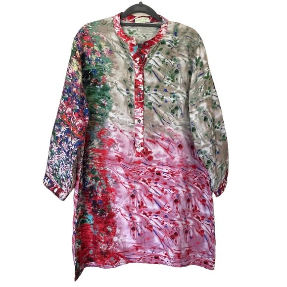 Petanu by Pashma Tops - Petanu Pashma Anthropologie SIZE XL 100% Silk Hand Painted Watercolor Tunic Top
